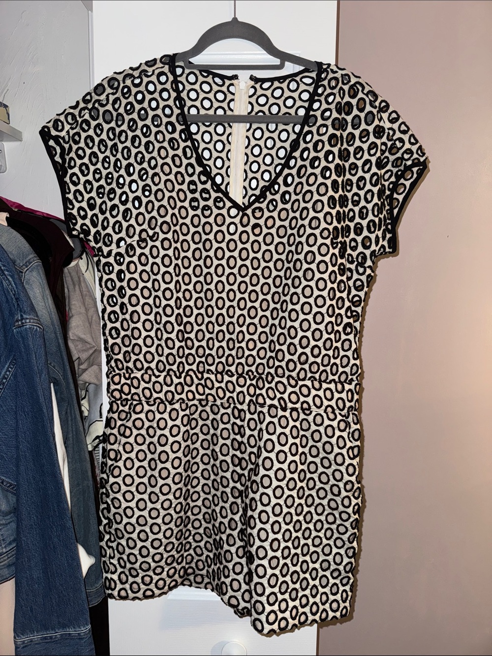 Black and Cream Printed V-Neck romper